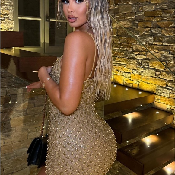 Fashion Nova Roxi Dress Gold Bling - Picture 2 of 5
